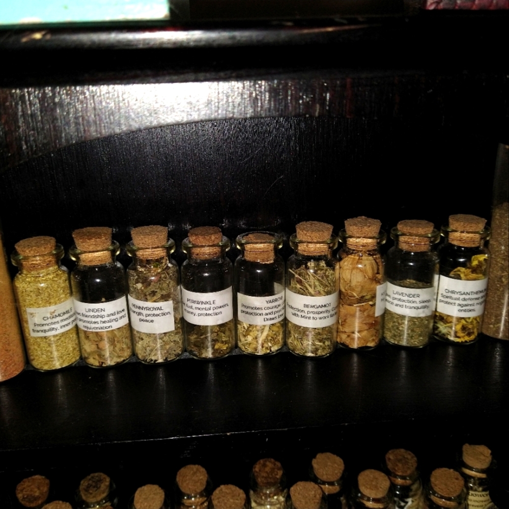 Wiccan bottled flowers.